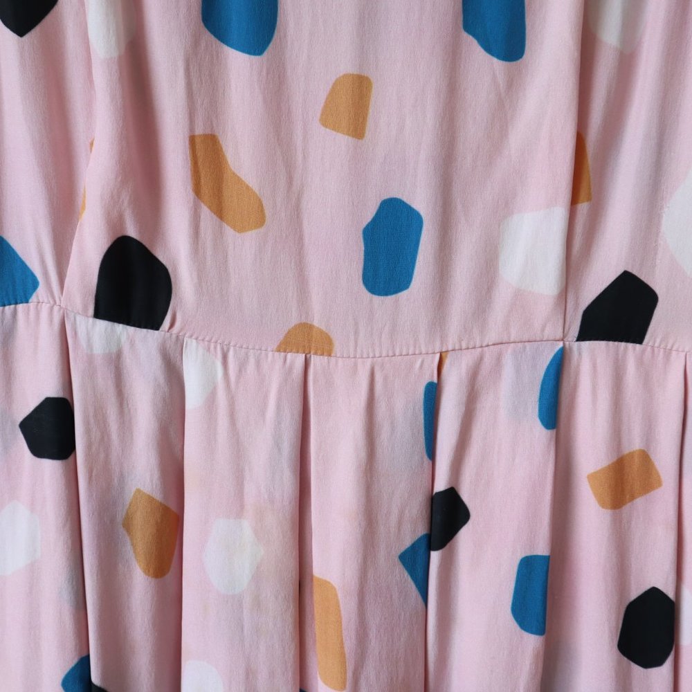 Dusen Dusen Silk Geometric Patterned Pink Tank Midi Dress, Size Small - Picture 5 of 15